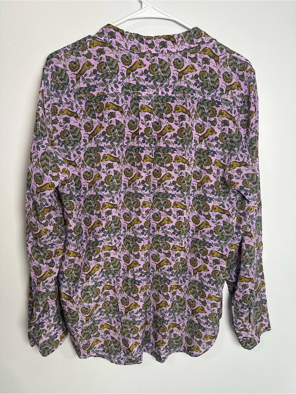 J. Crew 100% silk Lavender Tiger Floral Button-Down Shirt Size 12
